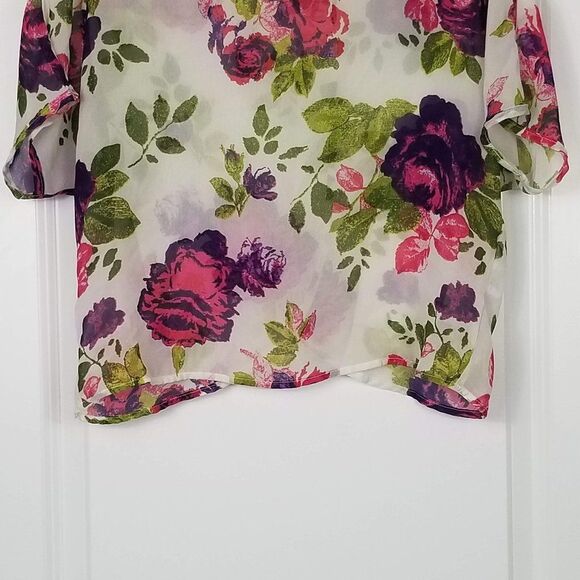 BLACK Poppy Boho Sheer Floral Printed Crop Top - Picture 4 of 9